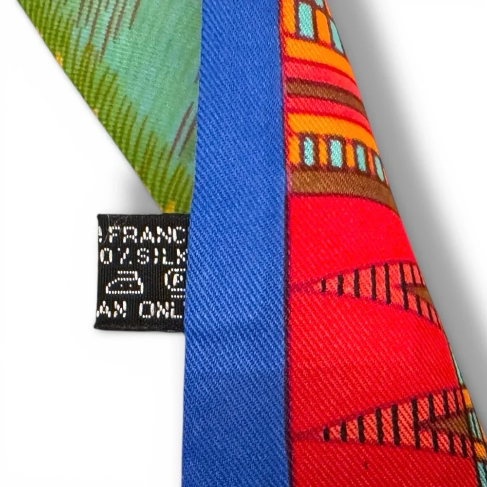 💗HERMES 100% Silk Twilly Ribbon Scarf • Vibrant Multicolor Blue Red Green Orange - Picture 7 of 10